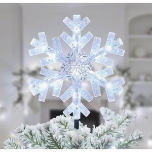 Brightown Christmas Tree Topper 3D Snowflake Cool White Lighted 15 Bulbs